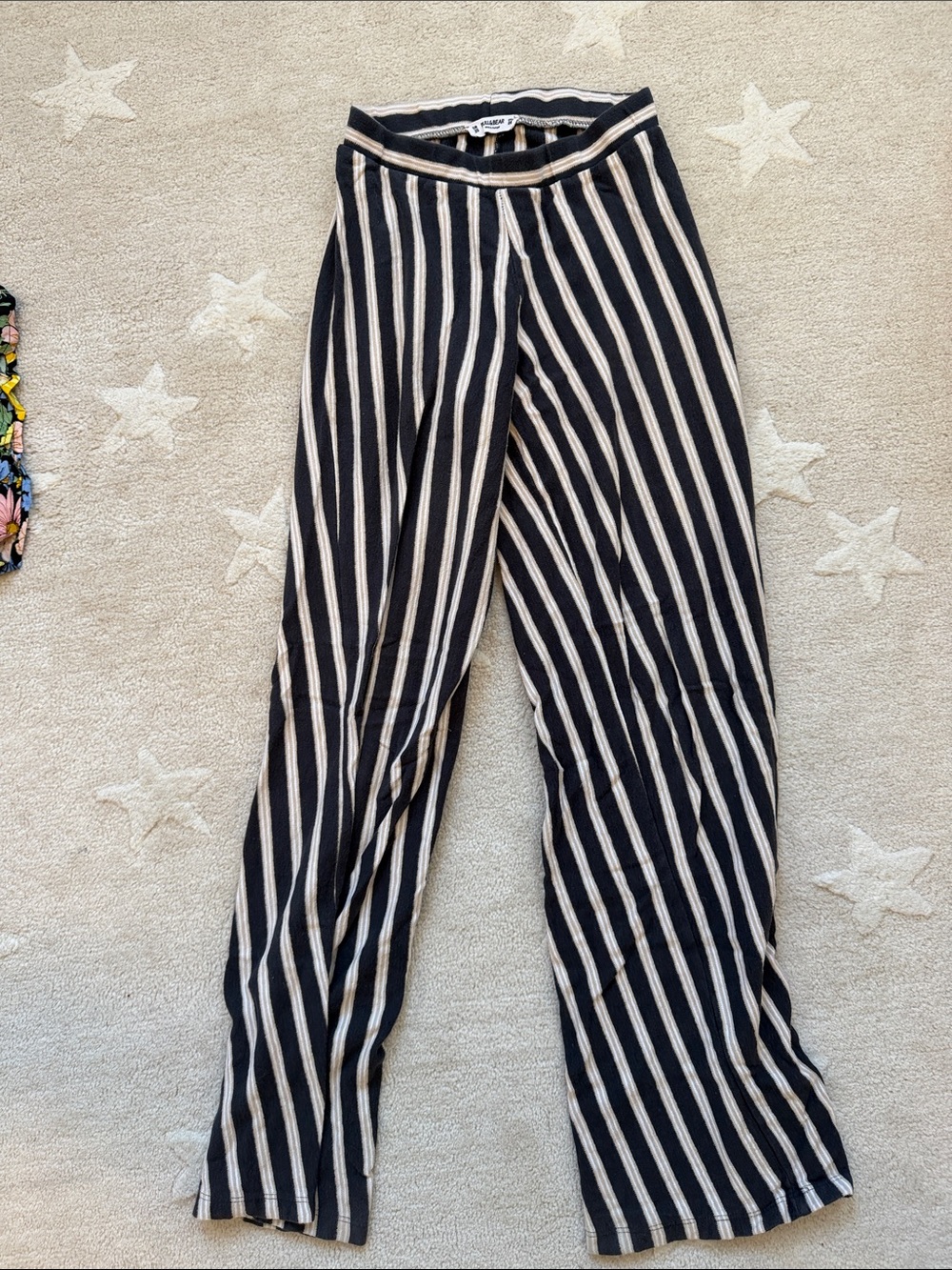 Pull&Bear Navy and Cream Striped Wide-Leg Pants